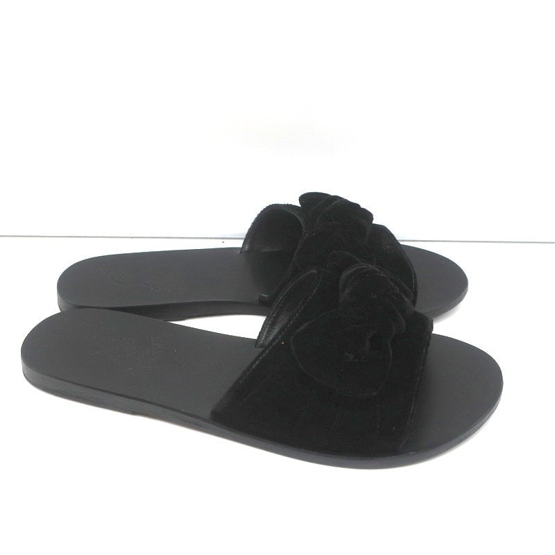 Ancient Greek Sandals Taygete Bow Slide Sandals Black Velvet Size 38 - Celebrity Owned