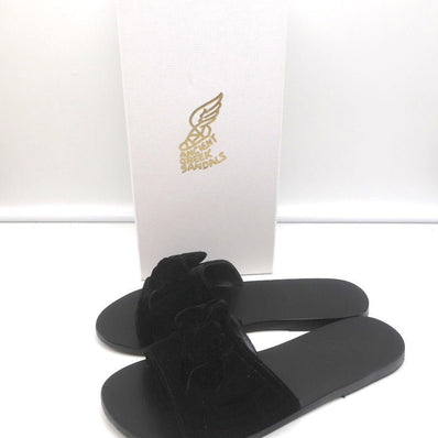 Ancient Greek Sandals Taygete Bow Slide Sandals Black Velvet Size 38 - Celebrity Owned