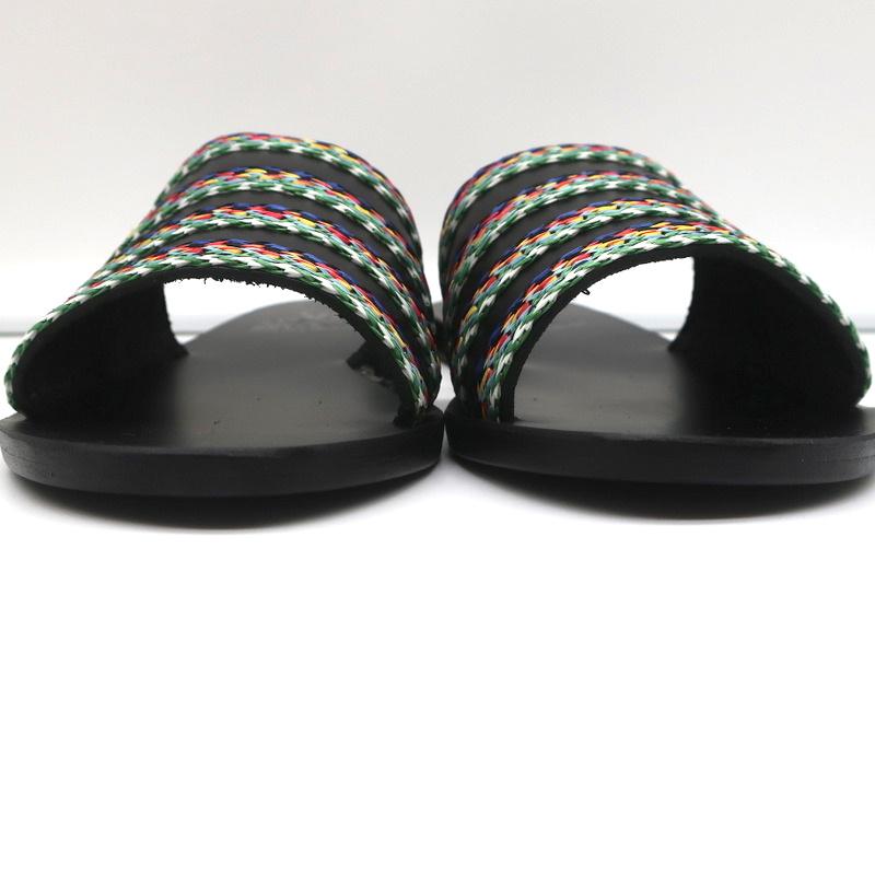 Ancient Greek Sandals Taygete Slides Black Raffia-Trimmed Leather Size 38 NEW - Celebrity Owned