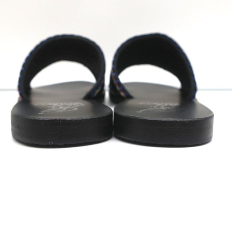 Ancient Greek Sandals Taygete Slides Black Raffia-Trimmed Leather Size 38 NEW - Celebrity Owned