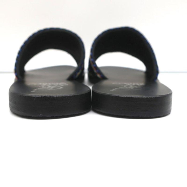 Ancient Greek Sandals Taygete Slides Black Raffia-Trimmed Leather Size 38 NEW - Celebrity Owned