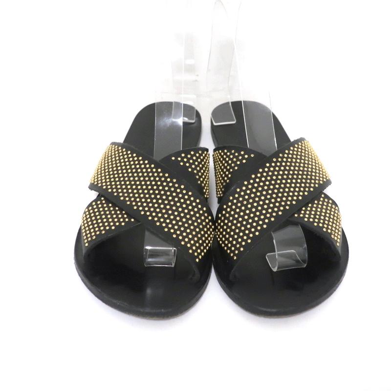 Ancient Greek Sandals Thais Crisscross Sandals Black Studded Leather Size 39 - Celebrity Owned