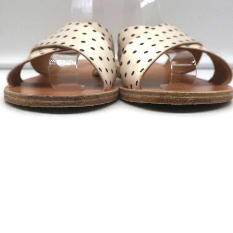 Ancient Greek Sandals Thais Crisscross Slides Cream Polka Dot Satin Size 38 - Celebrity Owned