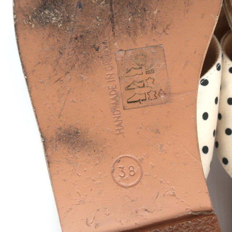 Ancient Greek Sandals Thais Crisscross Slides Cream Polka Dot Satin Size 38 - Celebrity Owned