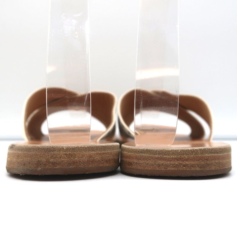 Ancient Greek Sandals Thais Crisscross Slides Cream Polka Dot Satin Size 38 - Celebrity Owned