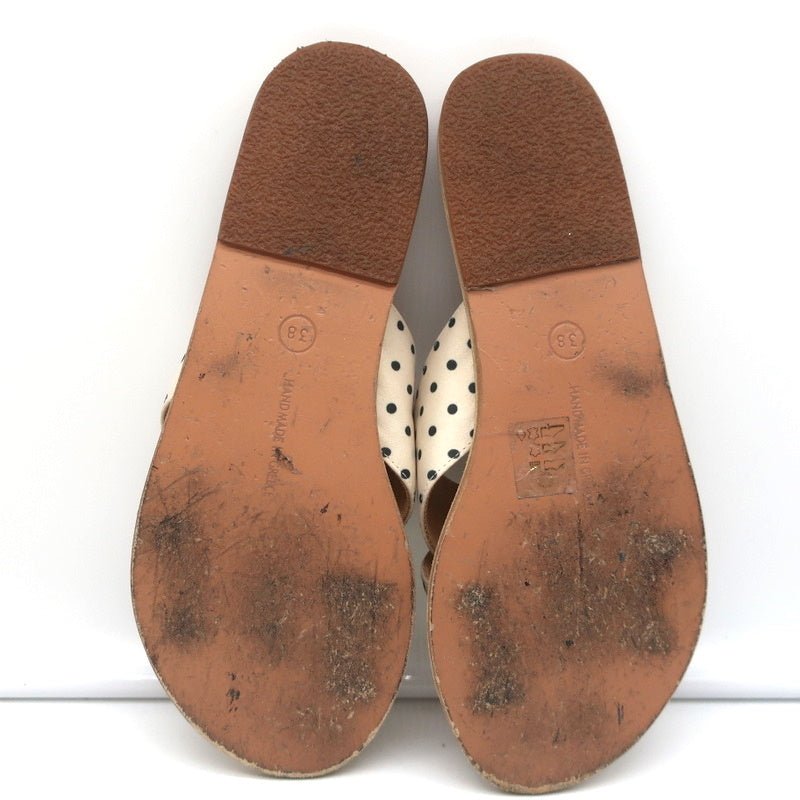 Ancient Greek Sandals Thais Crisscross Slides Cream Polka Dot Satin Size 38 - Celebrity Owned