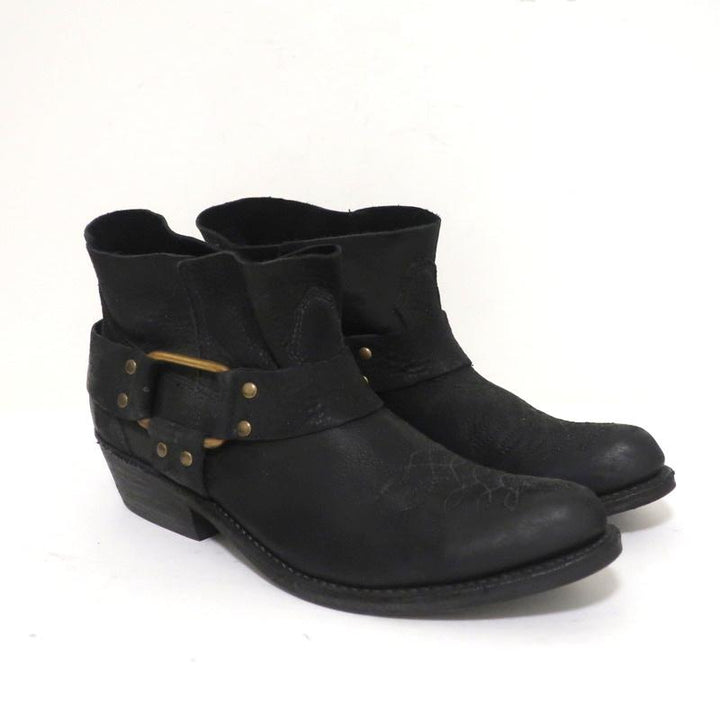 ANINE BING Harness Booties Black Leather Size 38 Western Ankle Boots - Celebrity Owned