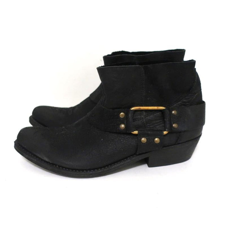 ANINE BING Harness Booties Black Leather Size 38 Western Ankle Boots - Celebrity Owned