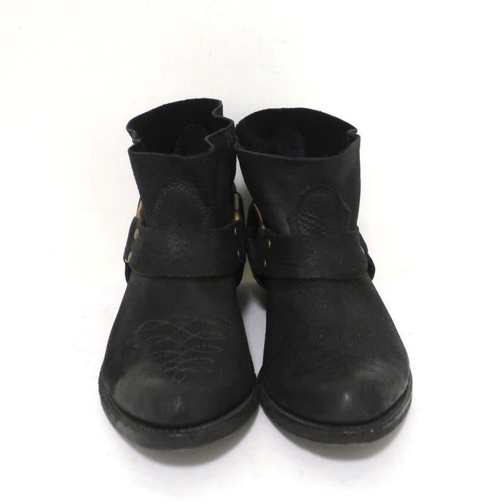 ANINE BING Harness Booties Black Leather Size 38 Western Ankle Boots - Celebrity Owned