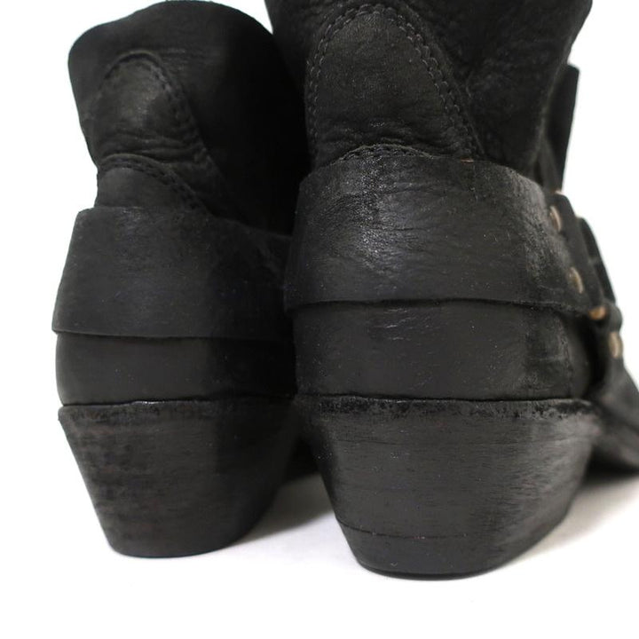 ANINE BING Harness Booties Black Leather Size 38 Western Ankle Boots - Celebrity Owned