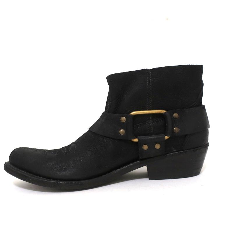 ANINE BING Harness Booties Black Leather Size 38 Western Ankle Boots - Celebrity Owned
