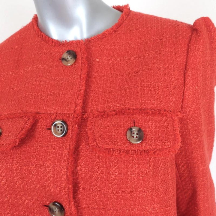 Ann Taylor Fringe Tweed Jacket Persimmon Size 2 Multi-Pocket Button Front - Celebrity Owned