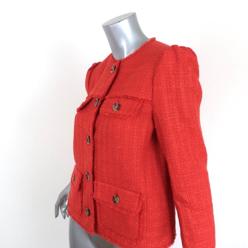 Ann Taylor Fringe Tweed Jacket Persimmon Size 2 Multi-Pocket Button Front - Celebrity Owned