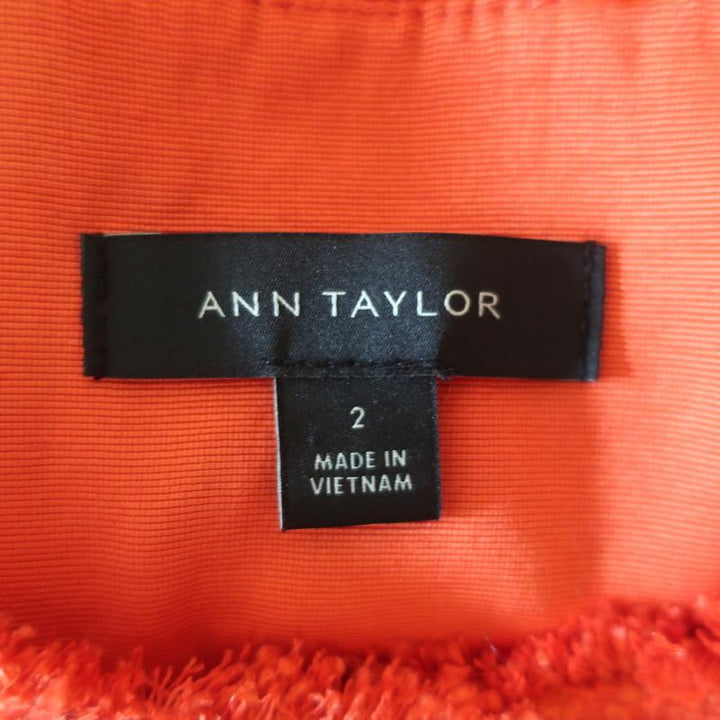 Ann Taylor Fringe Tweed Jacket Persimmon Size 2 Multi-Pocket Button Front - Celebrity Owned