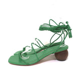Ann Taylor Wood Heel Wrap Sandals Samantha Green Braided Leather Size 6.5 NEW - Celebrity Owned