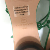 Ann Taylor Wood Heel Wrap Sandals Samantha Green Braided Leather Size 6.5 NEW - Celebrity Owned