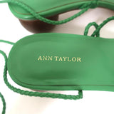 Ann Taylor Wood Heel Wrap Sandals Samantha Green Braided Leather Size 6.5 NEW - Celebrity Owned