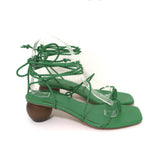 Ann Taylor Wood Heel Wrap Sandals Samantha Green Braided Leather Size 6.5 NEW - Celebrity Owned