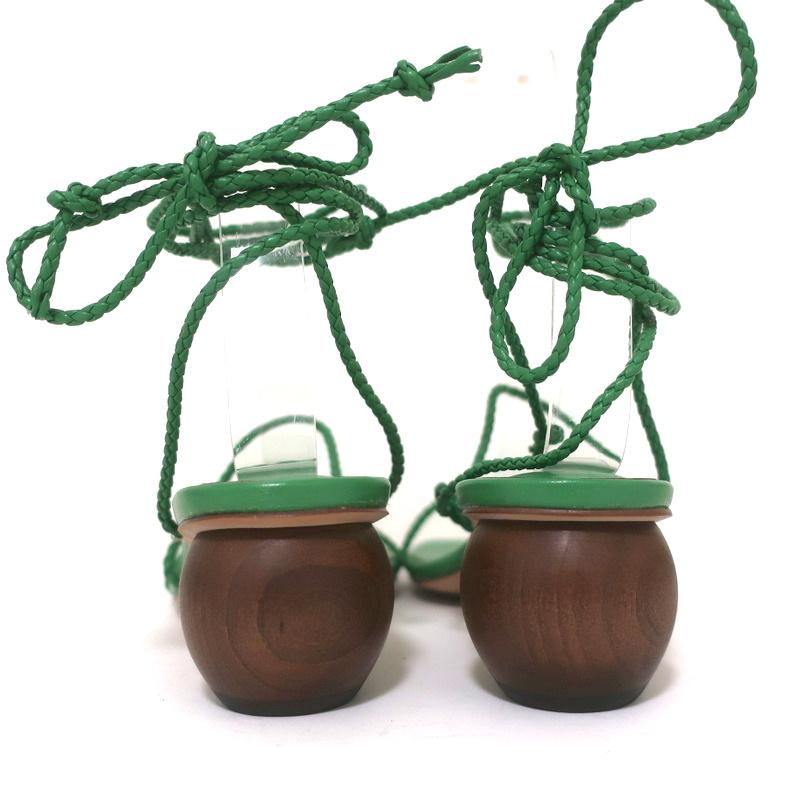 Ann Taylor Wood Heel Wrap Sandals Samantha Green Braided Leather Size 6.5 NEW - Celebrity Owned