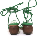 Ann Taylor Wood Heel Wrap Sandals Samantha Green Braided Leather Size 6.5 NEW - Celebrity Owned