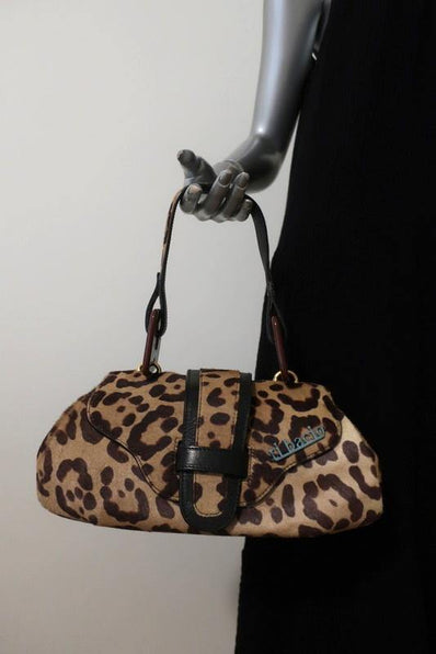 Anna Molinari Ti Bacio Bag Leather-Trim Leopard Print Pony Hair Small Satchel - Celebrity Owned