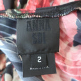Anna Sui Dress Rose Garland Printed Satin Size 2 Short Sleeve - Celebrity Owned