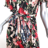 Anna Sui Dress Rose Garland Printed Satin Size 2 Short Sleeve - Celebrity Owned