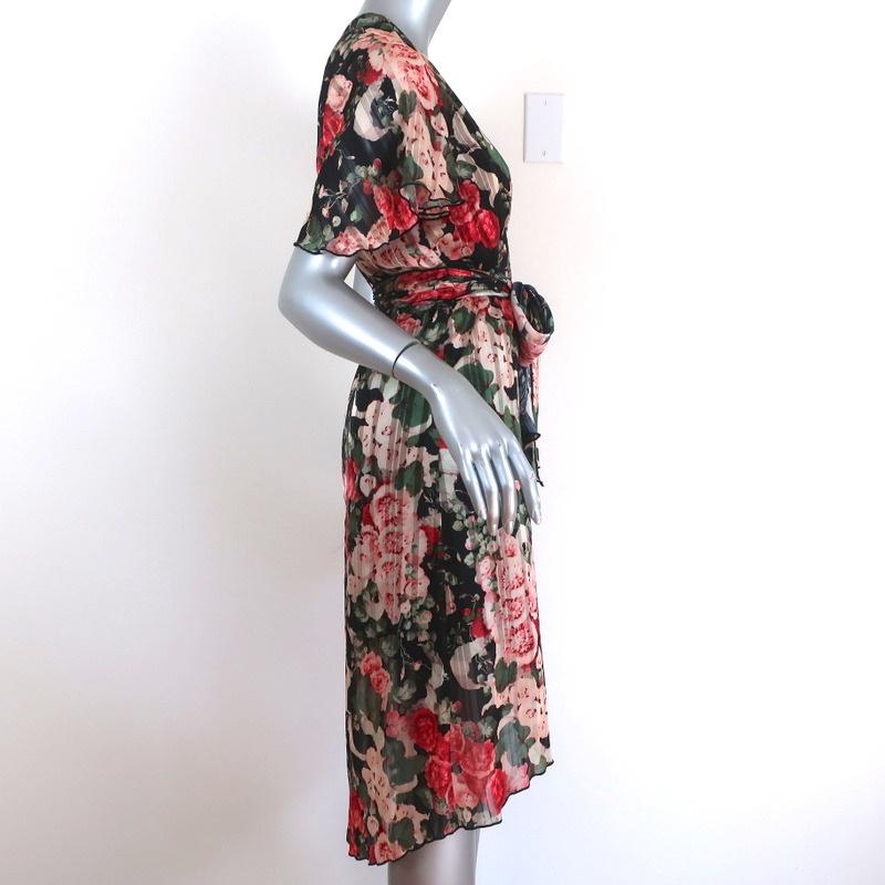 Anna Sui Dress Rose Garland Printed Satin Size 2 Short Sleeve - Celebrity Owned