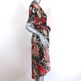 Anna Sui Dress Rose Garland Printed Satin Size 2 Short Sleeve - Celebrity Owned