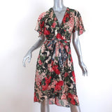 Anna Sui Dress Rose Garland Printed Satin Size 2 Short Sleeve - Celebrity Owned