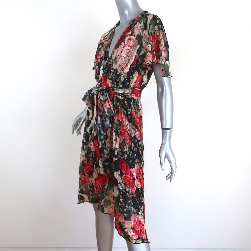 Anna Sui Dress Rose Garland Printed Satin Size 2 Short Sleeve - Celebrity Owned