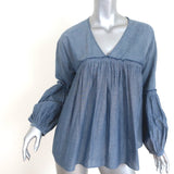 Apiece Apart Long Sleeve Top Chambray Cotton Size 6 V-Neck Blouse - Celebrity Owned