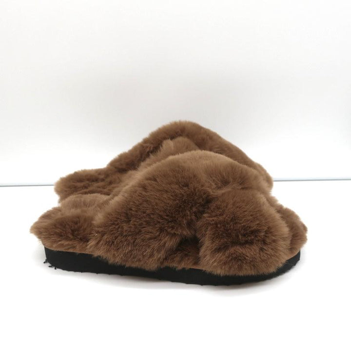 Apparis Biba Faux Fur Slippers Brown Size 7 Slide Sandals NEW - Celebrity Owned
