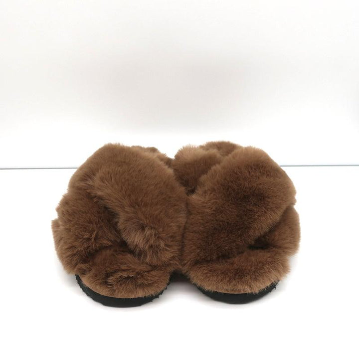 Apparis Biba Faux Fur Slippers Brown Size 7 Slide Sandals NEW - Celebrity Owned
