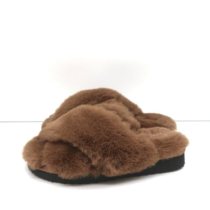 Apparis Biba Faux Fur Slippers Brown Size 7 Slide Sandals NEW - Celebrity Owned