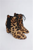 Aquazzura Ankle Boots Victoria Leopard Print Calf Hair Size 37 Lace-Up Booties - Celebrity Owned