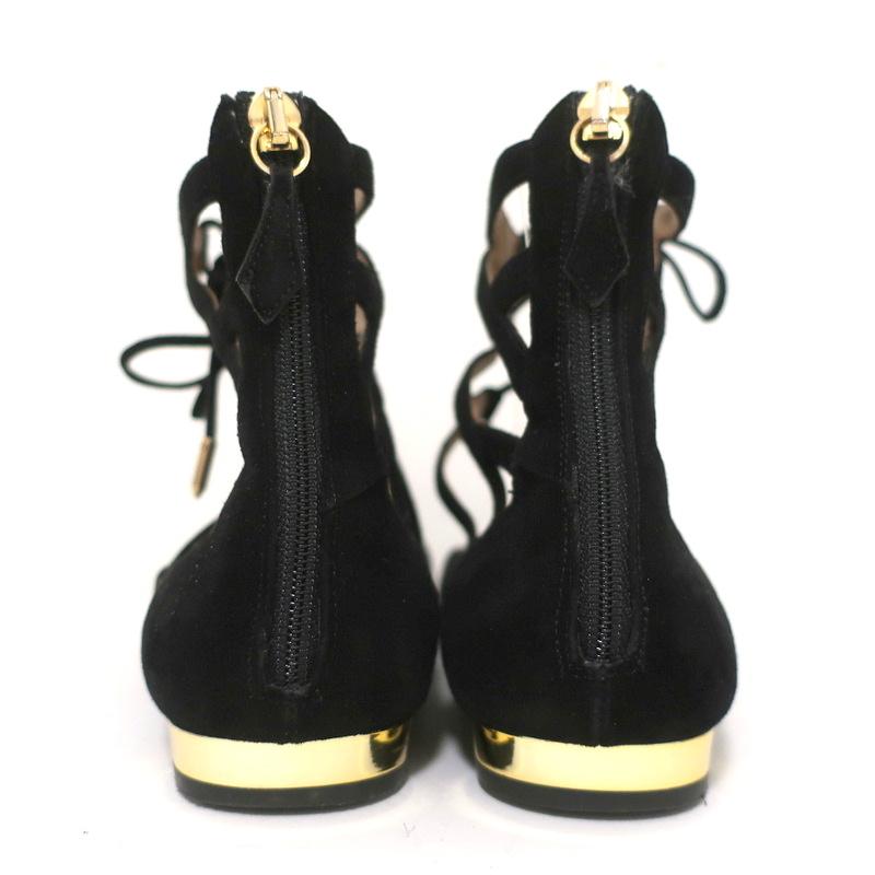 Aquazzura Belgravia Lace-Up Flats Black Cutout Suede Size 39 Pointed Toe - Celebrity Owned