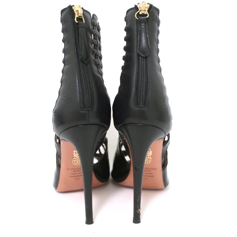 Aquazzura Cage Boots Venus Black Braided Leather Size 39 Open Toe Ankle Boots - Celebrity Owned