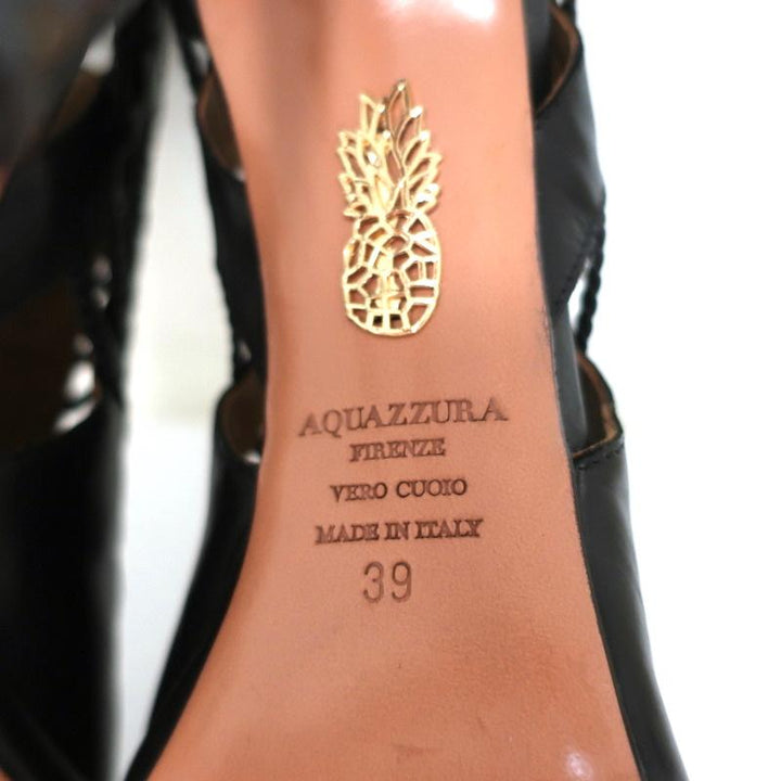 Aquazzura Cage Boots Venus Black Braided Leather Size 39 Open Toe Ankle Boots - Celebrity Owned