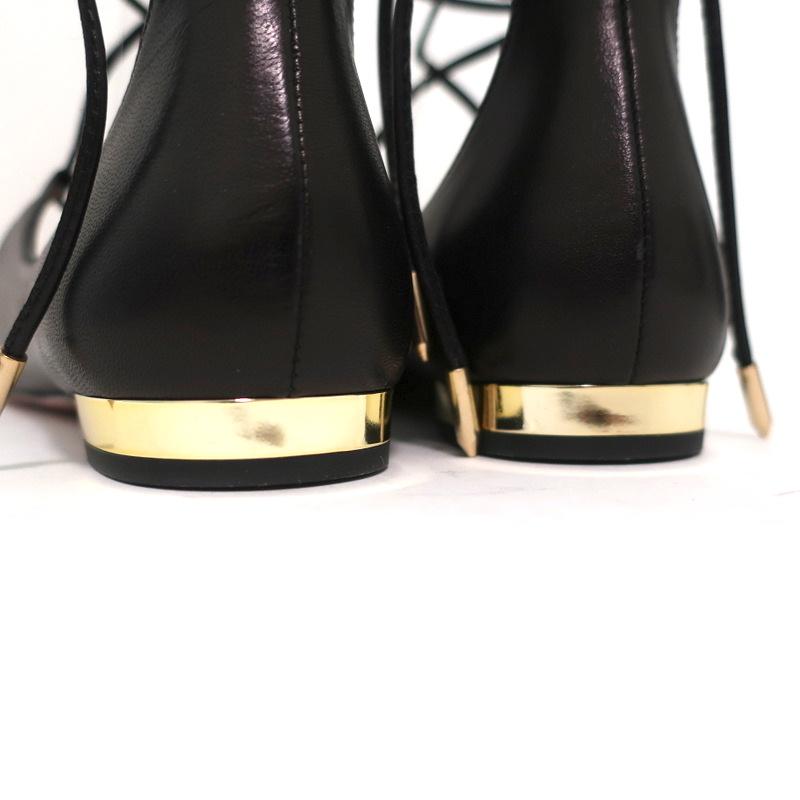 Aquazzura Christy Lace-Up Flats Black Leather Size 38.5 NEW - Celebrity Owned