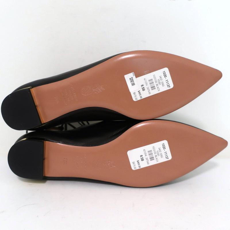 Aquazzura Christy Lace-Up Flats Black Leather Size 38.5 NEW - Celebrity Owned