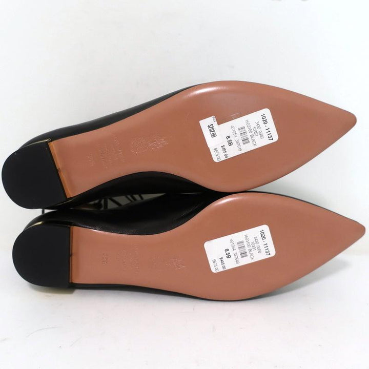 Aquazzura Christy Lace-Up Flats Black Leather Size 38.5 NEW - Celebrity Owned
