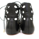 Aquazzura J’Adore Lace-Up Sandals Black Leather Size 39 Open Toe Flats - Celebrity Owned