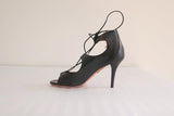 Aquazzura Lace-Up Sandals Christy Black Leather Size 36.5 Open Toe Heel - Celebrity Owned