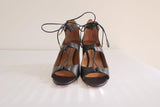 Aquazzura Lace-Up Sandals Christy Black Leather Size 36.5 Open Toe Heel - Celebrity Owned