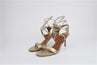 Aquazzura Sandals Colette Gold Metallic Suede Size 38.5 Ankle-Tie Heel NEW