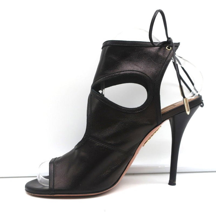 Aquazzura Sexy Thing Cutout Booties Black Leather Size 38 Open Toe Heels - Celebrity Owned