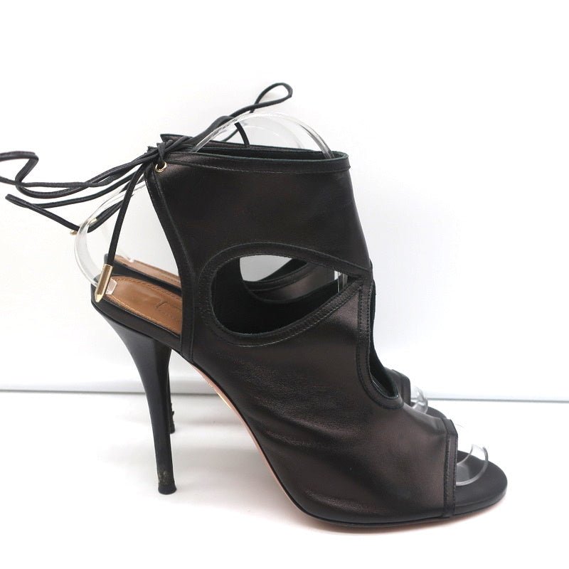 Aquazzura Sexy Thing Cutout Booties Black Leather Size 38 Open Toe Heels - Celebrity Owned