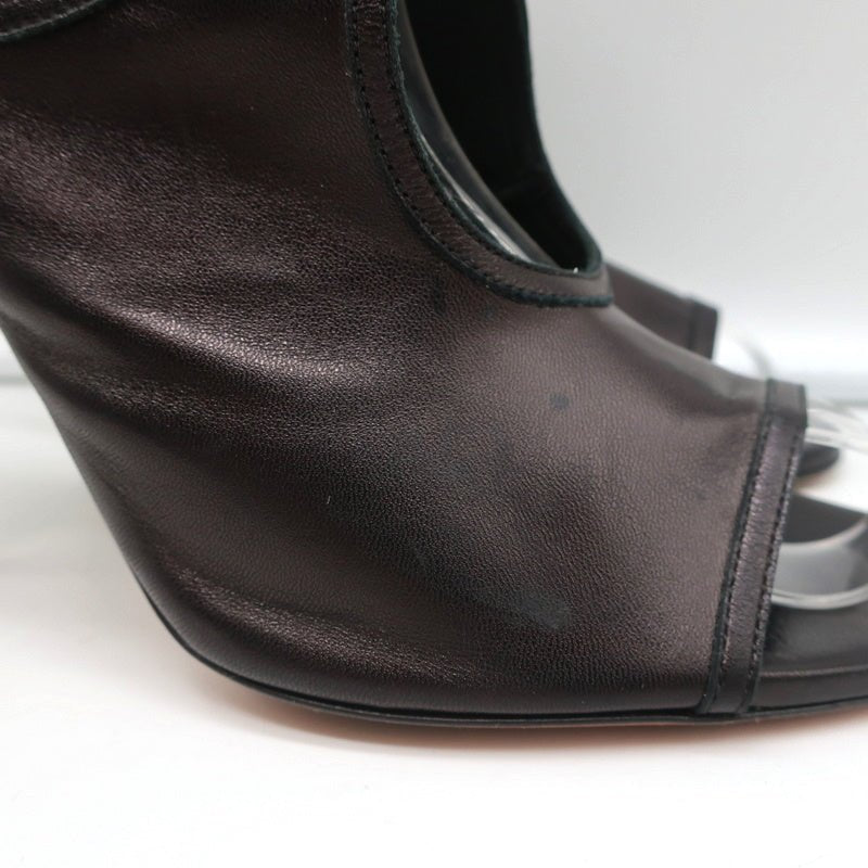 Aquazzura Sexy Thing Cutout Booties Black Leather Size 38 Open Toe Heels - Celebrity Owned