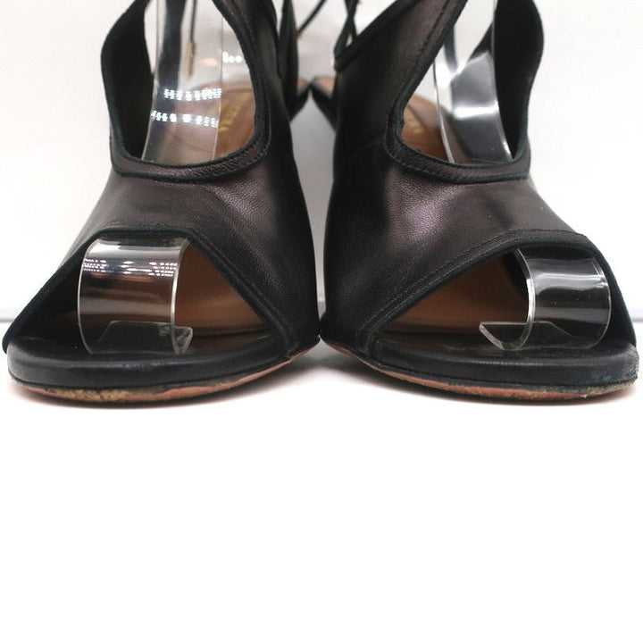 Aquazzura Sexy Thing Cutout Booties Black Leather Size 38 Open Toe Heels - Celebrity Owned